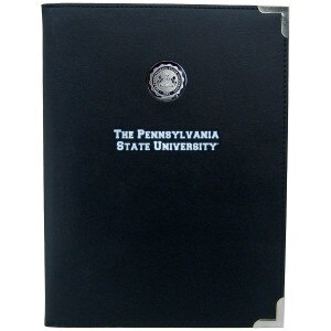 black portfolio with The Pennsylvania State University Seal & text in silver